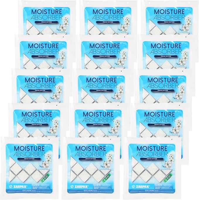 Moisture Absorber Sachets Fresh Cotton 1.4 oz/40g - Remove Excess Moisture In Air & Odor - Desiccant Dehumidifier for Closet, Drawer, Safe, Storage - Dampness & Humidity Control - Set of 15 by Zarpax