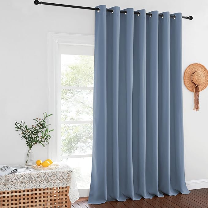 NICETOWN Blackout Curtains for Sliding Glass Door Room Divider Noise Reduce Curtain Panel Portable Window Screen Sliding Partition, W100 x L102 inches, 1 Panel, Stone Blue by NICETOWN