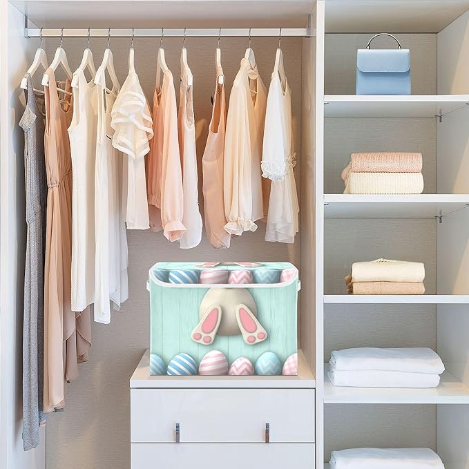 xigua Easter Bunny Storage Bins with Lids and Carrying Handle,Foldable Storage Boxes Organizer Containers Baskets Cube with Cover for Home Bedroom Closet Office - Image 6