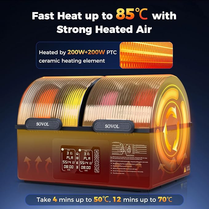 Sovol Filament Dryer 4 Spools, SH03 Dry Box with 85℃ Max Temp, Sealed Filament Storage Box with Auto Dehumiditification, Dual Independent Heating Chambers for PLA PETG ABS TPU ASA PC PA 1.75/2.85mm - Image 3