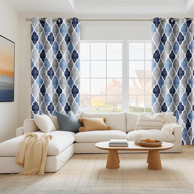 Beauoop 100% Blackout Curtains 108 Inches Long 2 Panels for Bedroom Living Room Blue Grey Moroccan Geo Room Darkening Thermal Insulated Soundproof Grommet Top Window Treatments Drapes, 50x108 Set of 2 - Image 6