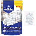 Wallaby 5 gram (50 Packets) Food Safe Pure White Silica Gel Desiccant Dehumidifier Packs - Rechargeable & Coated Moisture Absorbers - Protects Against Moisture Damage - (Packed in 10x Sets of 5) by WallabyGoods
