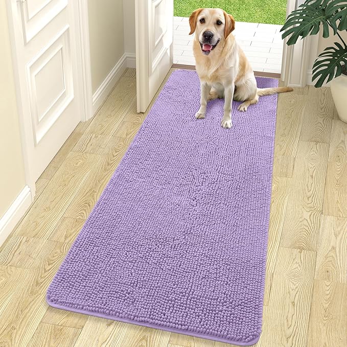 OLANLY Dog Door Mat for Muddy Paws 70x24, Absorbs Moisture and Dirt, Absorbent Non-Slip Washable Doormat, Quick Dry Chenille Mud Mat for Dogs, Entry Indoor Entryway Carpet for Inside Floor, Lavender by OLANLY
