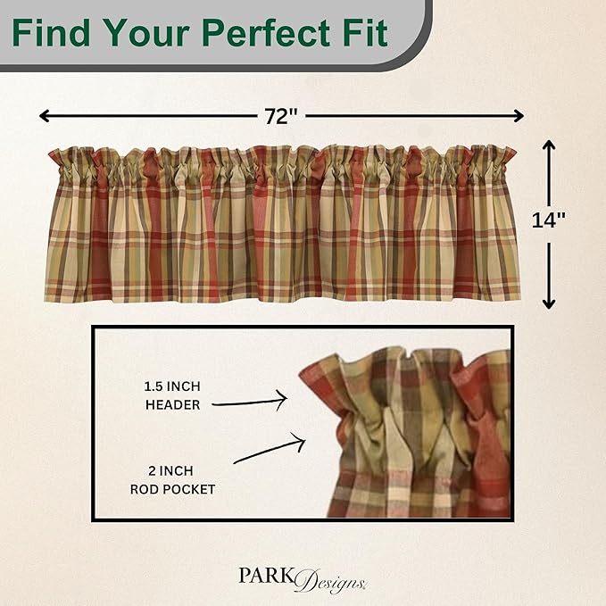 Park Designs Farmhouse Kitchen Valances for Windows - Red Heartfelt | Fall Decor Window Valance Curtain | Plaid Curtain Windows | 72"x14" - Image 3