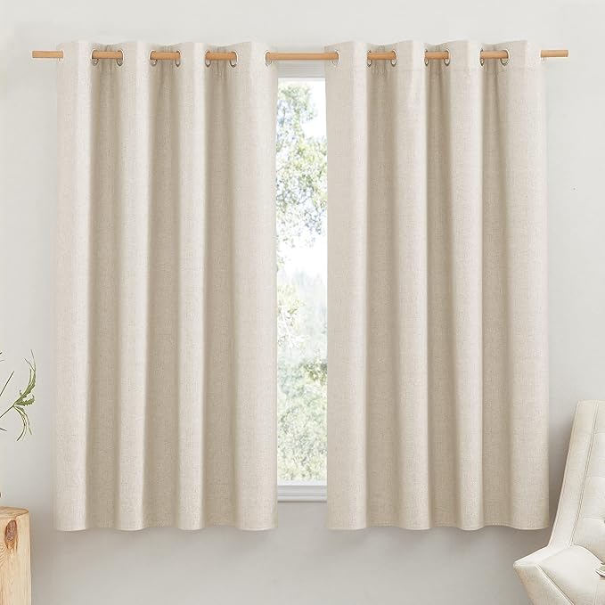 NICETOWN Beige 100% Blackout Short Curtains 68" Lenghth Burg for Kitchen, 2 Panels, Beige Linen Drapes with Thermal Insulated White Liner, Keeping Out Cold Air and Heat Panels by NICETOWN