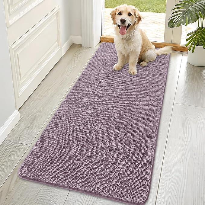 OLANLY Dog Door Mat for Muddy Paws 70x35, Absorbs Moisture and Dirt, Absorbent Non-Slip Washable Doormat, Quick Dry Chenille Mud Mat for Dogs, Entry Indoor Entryway Carpet for Inside Floor, Deep Plum by OLANLY