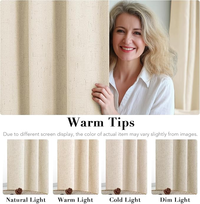 H.VERSAILTEX 100% Blackout Curtains for Bedroom Thermal Insulated Linen Textured Curtains Heat and Full Light Blocking Drapes Living Room Curtains 2 Panel Sets, 42x54 Inch, Bleached Sand - Image 5