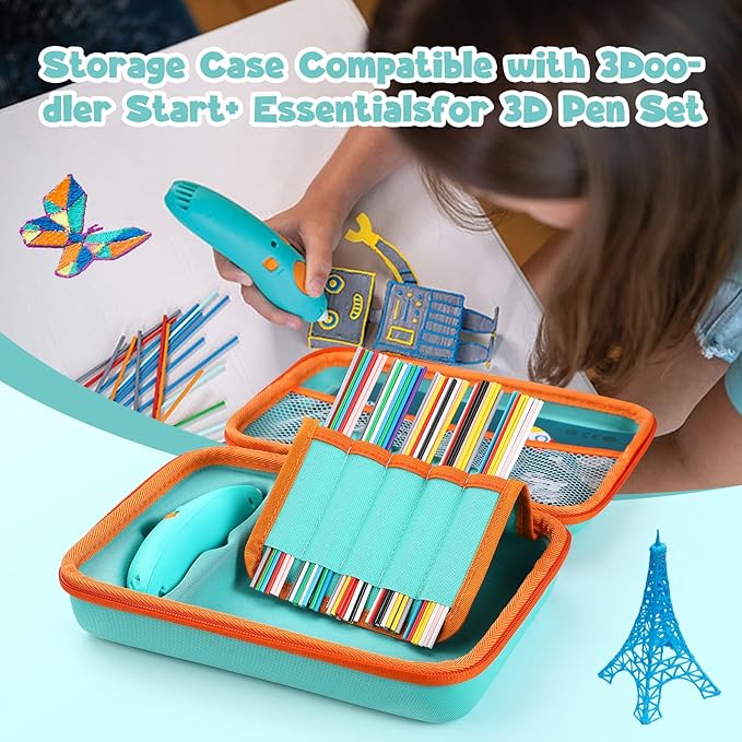 Case Compatible with 3Doodler Start+ Essentials for 3D Pen Set for Kids, Carrying Holder Fit for Printing Pens, Storage Organizer for Printing Filament Refill, Micro-USB Charger (3D-05-Light Blue) - Image 4