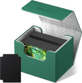 Mlikero Card Deck Box, Commander Deck Box Holds 100+ Double-Sleeved Cards with Divider, Leather Magnetic Closure Card Box Fit for MTG, TCG (Green) by Mlikero