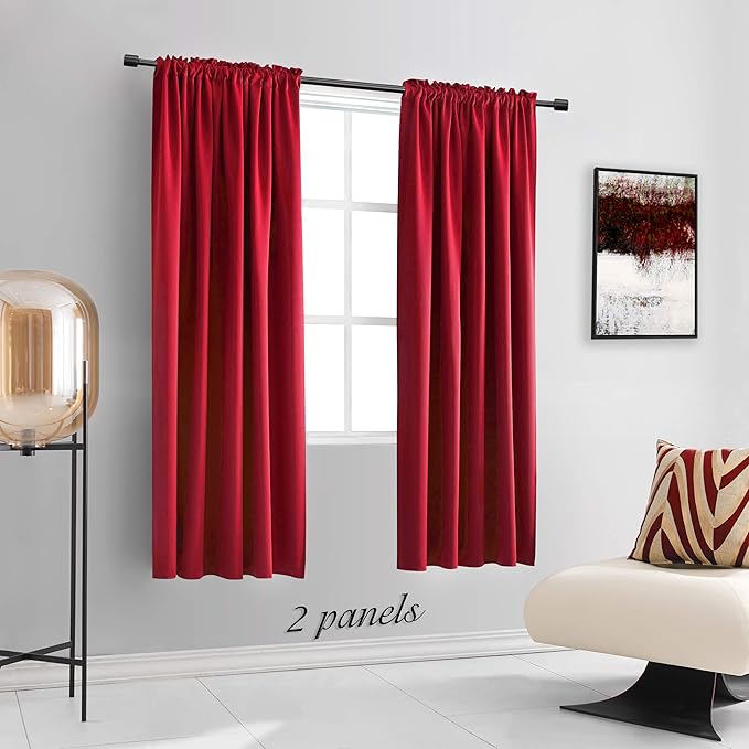 DONREN 72 Inch Blackout Curtains for Bedroom - Thermal Insulated Solid Rod Pocket Curtain Panels for Kids Room (Red,42 x 72 Inches,2 Panels) - Image 2