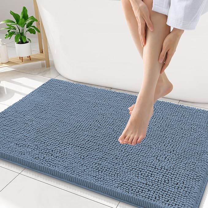 Smiry Luxury Chenille Bathroom Rugs 34x21, Extra Soft and Absorbent Shaggy Bath Mat, Machine Washable, Non-Slip Plush Carpet Runner for Tub, Shower, and Floor, Home Decor Accessories, Grayish Blue by Smiry