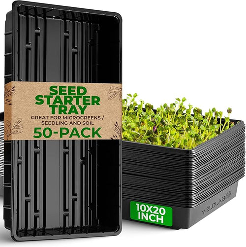 10x20 Inch Black Plastic 50 Pack Plant Propagation Tray – Growing Trays for Garden, Planting, Seedling, Soil & Hydroponic Horticulture - Microgreen Trays Grow Plants - No Drain Holes by YieldLab