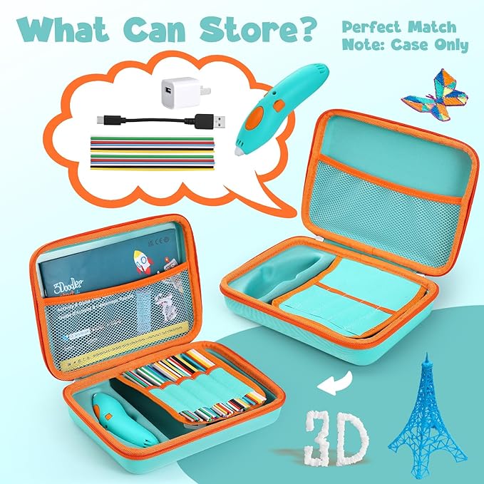 Case Compatible with 3Doodler Start+ Essentials for 3D Pen Set for Kids, Carrying Holder Fit for Printing Pens, Storage Organizer for Printing Filament Refill, Micro-USB Charger (3D-05-Light Blue) - Image 2