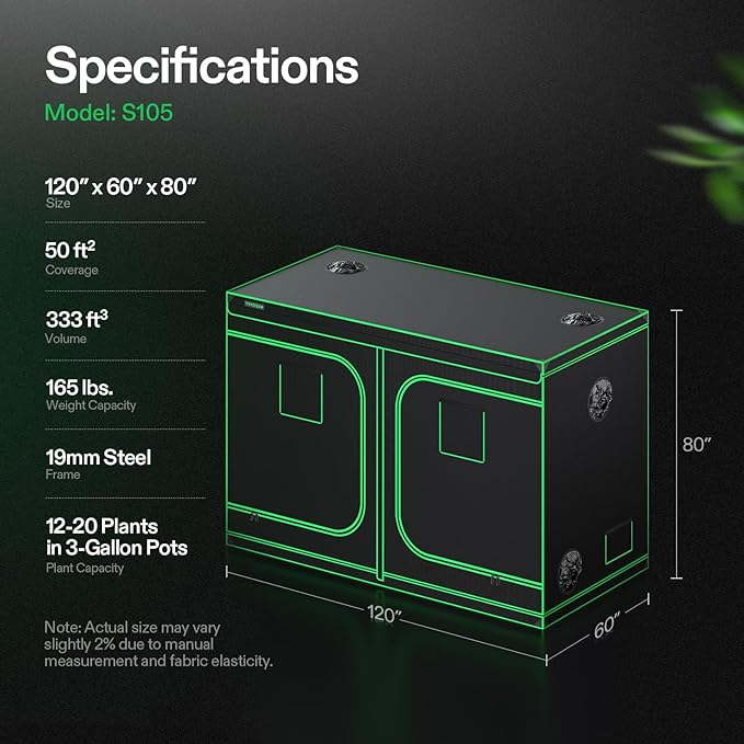 VIVOSUN S105 10x5 Grow Tent, 120"x60"x80" High Reflective Mylar with Observation Window and Floor Tray for Hydroponics Indoor Plant for VSF6450 - Image 7