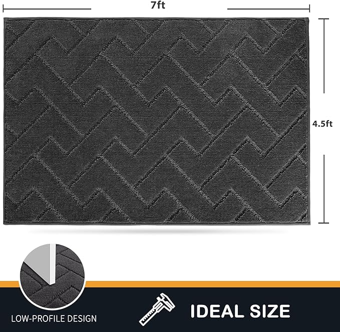 PURRUGS Easy Care Area Rug 4.5ft x 7ft, Non-Slip Machine Washable Door Mat, Stain Resistant Accent Rug for Entry, Hallway, Bedroom, Living Room and Mudroom, Charcoal - Image 2