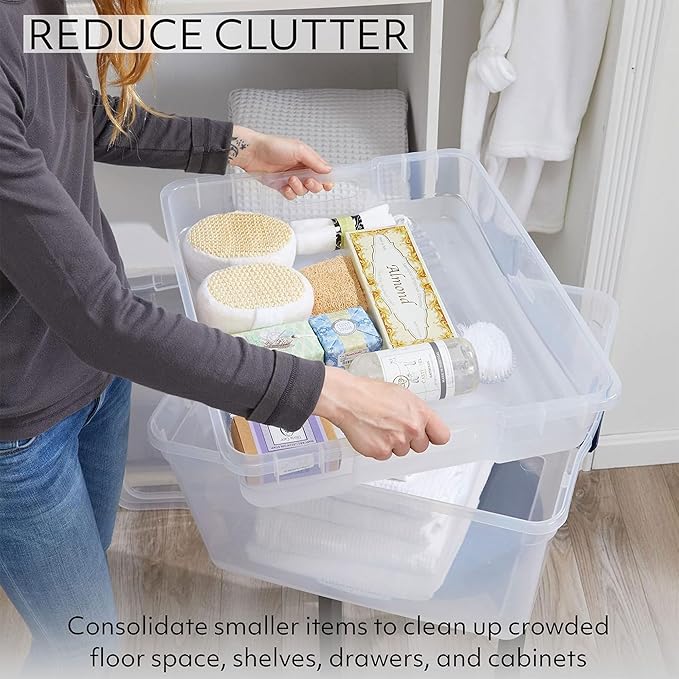 Rubbermaid Cleverstore 74 Qt Clear Storage Bins with Lids and Nesting Tray, 4-Pack, Stackable, BPA-Free, Made in USA - Image 4