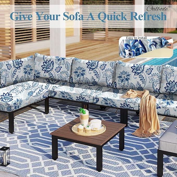 8pcs Floral Printed Stretchy Sofa Cushion Covers for Outdoor Furniture, Sofa Seat Replacement Cover, Flexible Chair Cushion Cover for Porch Garden Furniture Protection(Cover Only) - Image 7