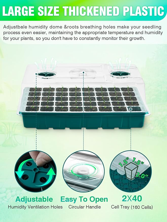 Seed Starter Tray with Grow Lights and Heat Mat, 3-in-1 Soil Meter, 80-Cell Seed Growing Tray, Germination & Plant Propagation Station for Indoor Plants 2-Pack - Image 4