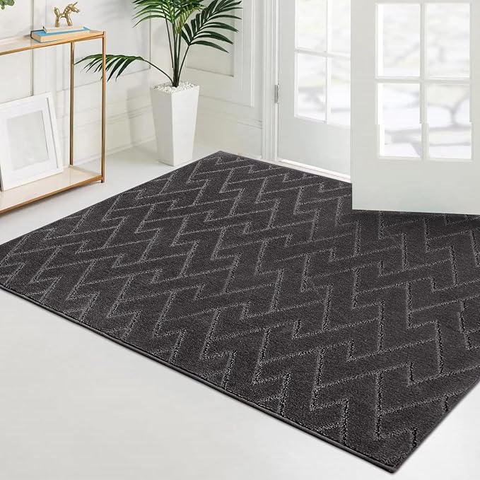 PURRUGS Easy Care Area Rug 4ft x 6ft, Non-Slip Machine Washable Entry Rug, Dog Door Mat, Stain Resistant Accent Rug for Hallway, Bedroom, Living Room and Mudroom, Charcoal - Image 3