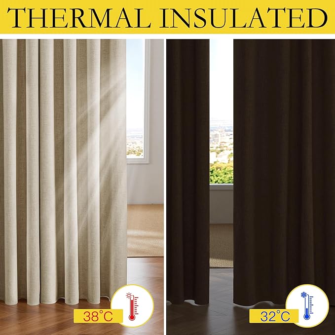 NICETOWN Farmhouse Style 100% Blackout Cream Linen Curtains 90 inches Length, 2 Panels, 52" W, Room Cooling Window Draperies with Thermal Insulated Liners for Dining Room - Image 4