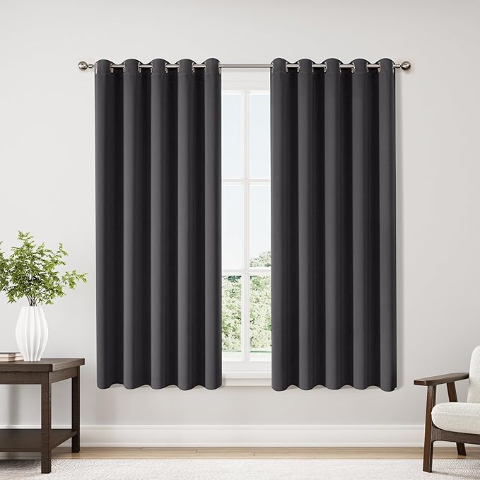 ChrisDowa Blackout Curtains 70 inches Wide for Bedroom - 2 Panels Set Extra Wide Grommet Thermal Insulated Room Darkening Curtains for Living Room (Dark Grey, 70 x 63 Inch) by ChrisDowa