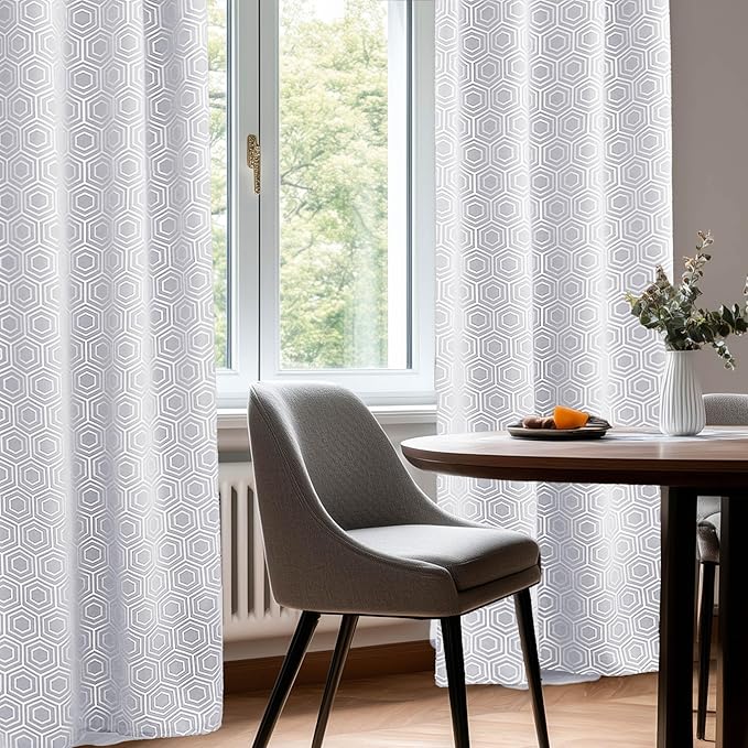 Deconovo White Curtains, Room Darkening Living Room Curtain, Thermal Insulated Soundproof Drapes, Hexagon Silver Print Pattern, 52 x 72 Inch, Grommet Panel for Bedroom Kitchen Office Nursery, Set of 2 - Image 6