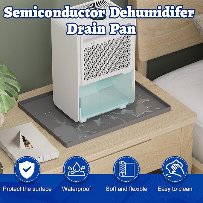 Dehumidifier Mat for Home Dehumidifiers, Mini Dehumidifier Drain Pan Prevent Leaks, Waterproof De humidifier Tray, Non-Slip Drain Mat Prevents Water from Pooling Underneath, Grey, 12"x10" - Image 8