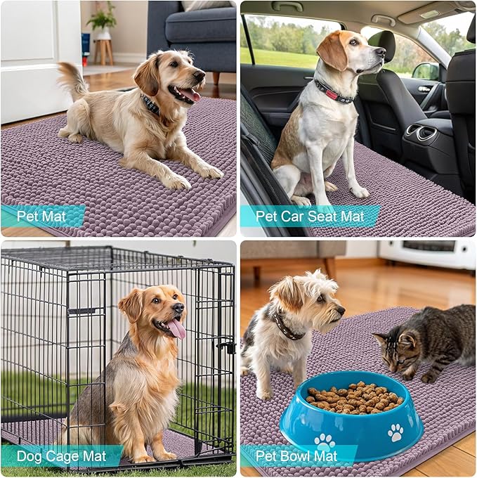 OLANLY Dog Door Mat for Muddy Paws 70x35, Absorbs Moisture and Dirt, Absorbent Non-Slip Washable Doormat, Quick Dry Chenille Mud Mat for Dogs, Entry Indoor Entryway Carpet for Inside Floor, Deep Plum - Image 7