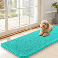 OLANLY Dog Door Mat for Muddy Paws 47x17, Absorbs Moisture and Dirt, Absorbent Non-Slip Washable Doormat, Quick Dry Chenille Mud Mat for Dogs, Entry Indoor Entryway Carpet for Inside Floor, Teal by OLANLY