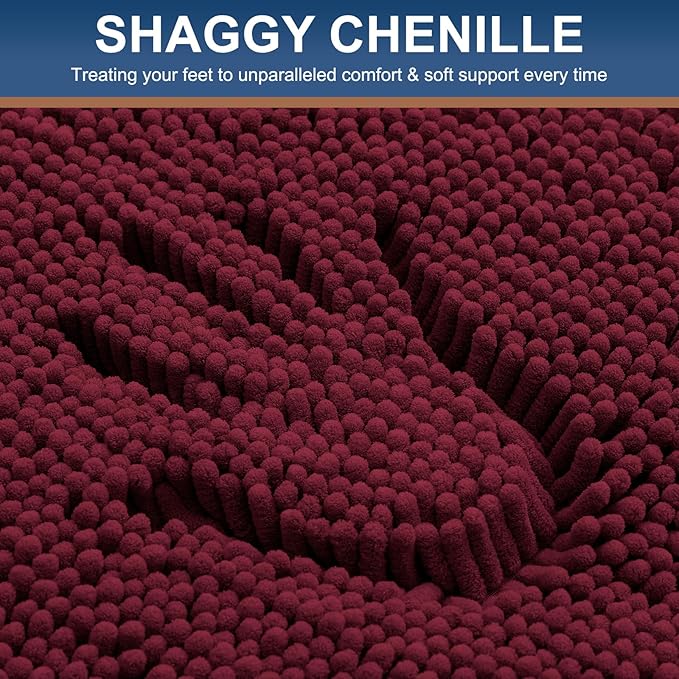 Smiry Luxury Chenille Bathroom Rugs 44x32, Extra Soft and Absorbent Shaggy Bath Mat, Machine Washable, Non-Slip Plush Carpet Runner for Tub, Shower, and Floor, Home Decor Accessories, Burgundy - Image 3