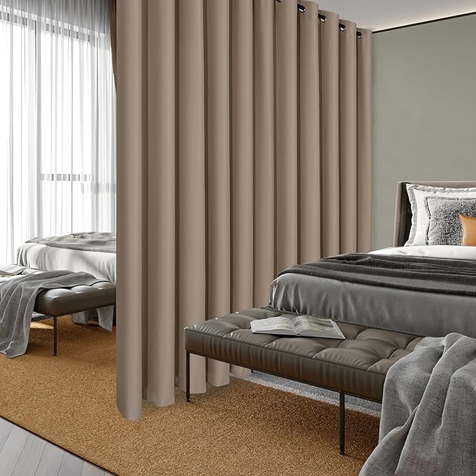 Hiasan Sliding Glass Door Blackout Curtains for Privacy,Thermal Insulated Grommet Curtain for Room Divider,Shared Office Space,Apartment,1 Drape Panels Sewn with Tiebacks,8.3ft Wide x 7ft,Camel - Image 7