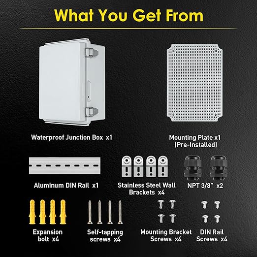 Waterproof Electrical Junction Box, IP67 Plastic Weatherproof Electrical Enclosure with Aluminum DIN Rail, Mounting Plate, Wall Brackets for DIY Project WiFi(13.8''×9.8''×5.9") - Image 5