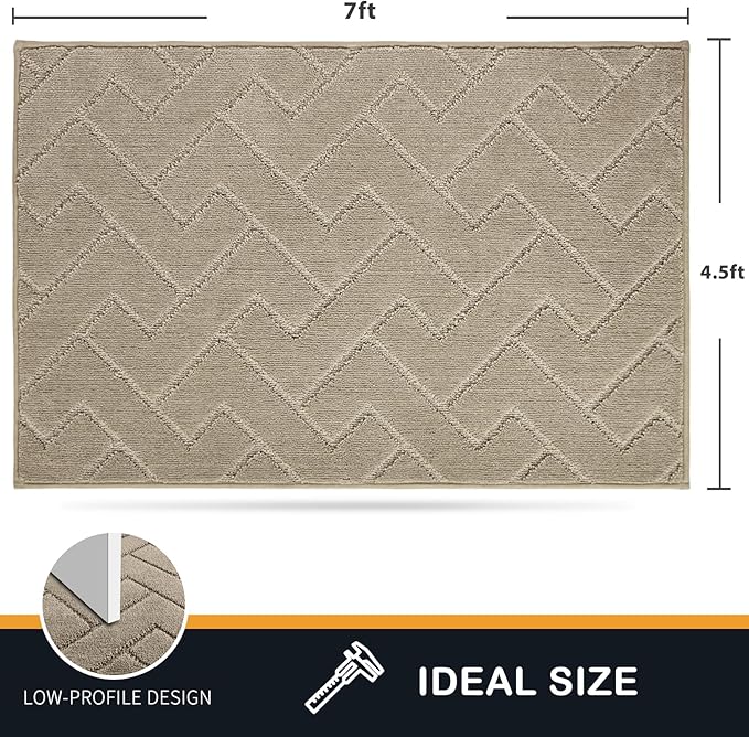 PURRUGS Easy Care Area Rug 4.5ft x 7ft, Non-Slip Machine Washable Entry Rug, Dog Door Mat, Stain Resistant Accent Rug for Hallway, Bedroom, Living Room and Mudroom, Taupe - Image 2