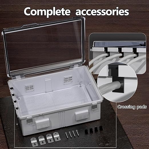 ABS Electrical Junction Box, Ventilated Design, Cable Grommets, IP65 Waterproof Enclosure, Indoor/Outdoor Use with Mounting Panel (Clear Cover, 19.7"x15.7"x7.9") - Image 5