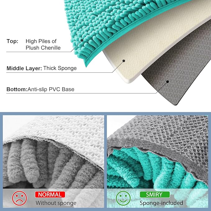Smiry Luxury Chenille Toilet Rugs U-Shaped 20x20, Soft Absorbent Non-Slip Contour Bathroom Rugs for Toilet, Machine Washable Contoured Bath Mats, Turquoise - Image 5
