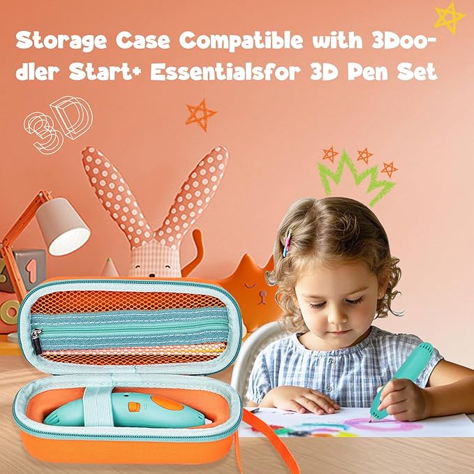 Case Compatible with 3Doodler Start+ Essentials for 3D Pen Set for Kids, Carrying Holder Fit for Printing Pens,Storage Organizer for Printing Filament Refill,Micro-USB Charger (3D-01-Orange) - Image 6