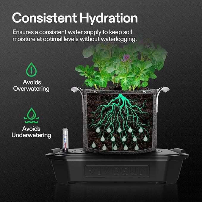 VIVOSUN 4-Pack FlexFeed Self-Watering Pots, Auto Irrigation Fabric Pot Base with Water Meter & Maintenance Window, for Use Indoors/Outdoors in Grow Tents, Greenhouses, Gardens - Image 5