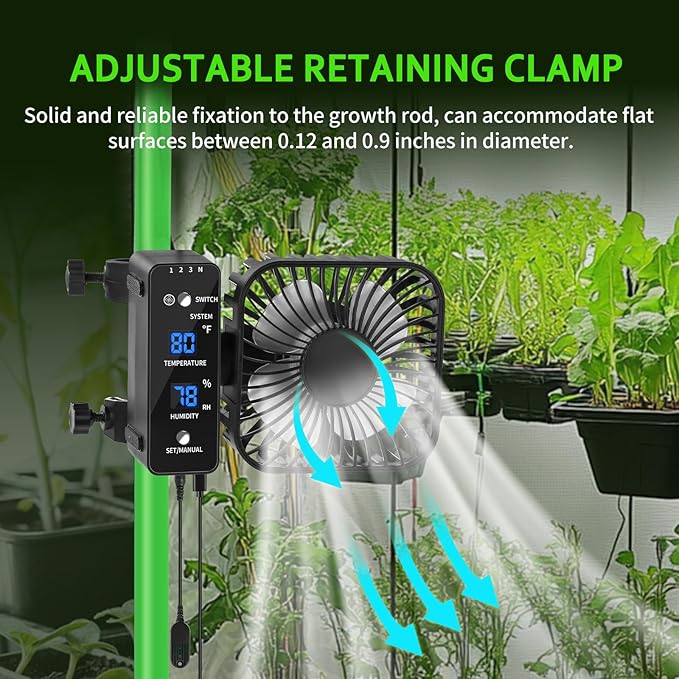 4" Grow Tent Fan with Auto Humidity Control | Quiet Oscillating Ventilation, Real-Time Temp & Humidity Monitoring for Hydroponics, Greenhouses & Indoor Gardens - Image 2