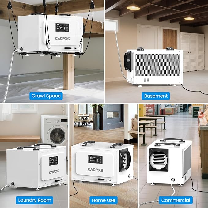 CADPXS Crawl Space Dehumidifier with Pump, 125 Pints Commercial Dehumidifiers with Drain Hose, Dehumidifier for Crawlspace, Basements & Water Damage Use, Auto Defrost, Memory Restart, cETL Listed - Image 7