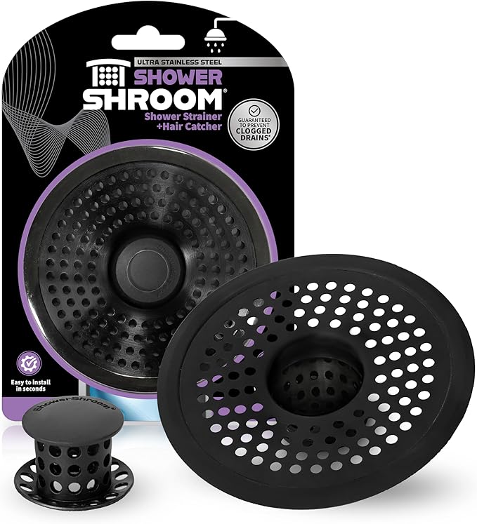 ShowerShroom Ultra Matte Black Hair Catcher, Stainless Steel Drain Protector, Fits All Shower Drains by TubShroom