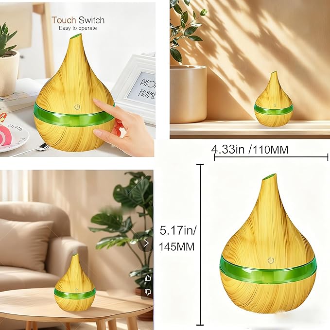 FULLBELL Cool Mist Humidifier, 300ML, 10-20 Hours Runtime, 7 Color Lights, 2 Modes, 24db Quiet, Black (Light Brown-300ML) - Image 2
