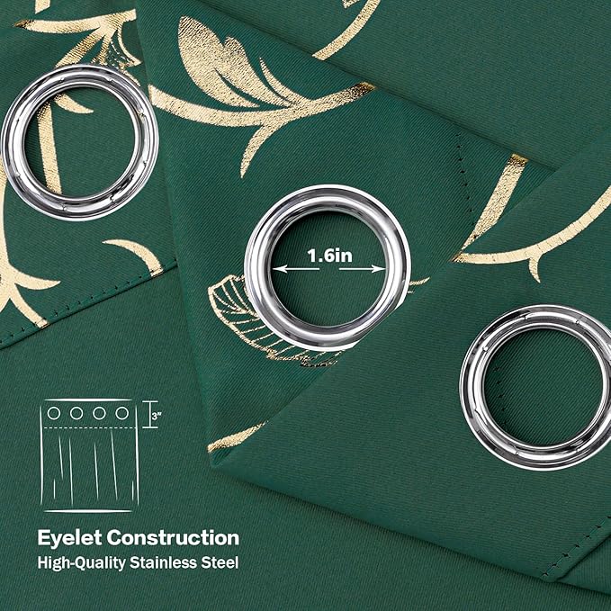 BUHUA Gold Blackout Curtains 84 Inches Length for Christmas, Thermal Curtain for Bedroom 2 Panels Set, Room Darkening Curtains with Wave Vine (52W×84L Emerald Green) - Image 4