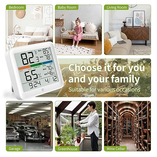 Indoor Thermometer Room Temperature Home Hygrometer Humidity Gauge, Accurate with Calibration, Backlight, Air Comfort Indicator, 24H Max Min Records, Time, Date (AAA Batteries Included) - Image 8