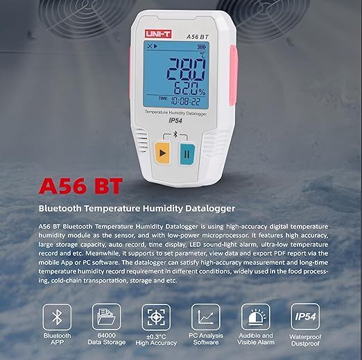 UNI-T UNI-Trend A56 BT/A57 BT Temperature Humidity Datalogger;64000 Data Storage/Bluetooth to PC Communication(A56 BT) - Image 5