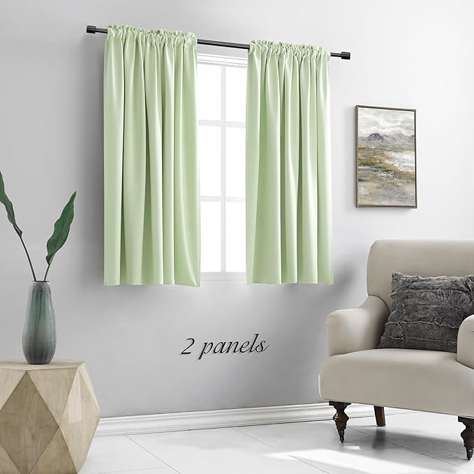 DONREN Light Green Blackout Curtains 48 inches Long for Short Window, Rod Pocket Thermal Insulated Energy Efficiency Window Draperies for Kids Room (2 Panels, 52-inch Wide by 48-inch Long) - Image 2