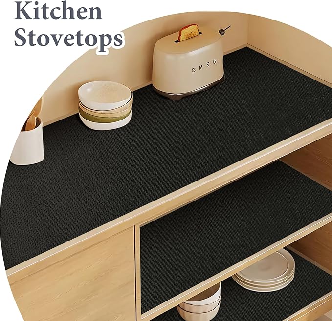 Shelf Liners for Kitchen Cabinets 17in x 20FT, Non Adhesive Drawer Liner Pure Black Thickened Shelf Liner Non-Slip Easy to Clean for Tool Box Refrigerator with Knife and Tape Measure - Image 3