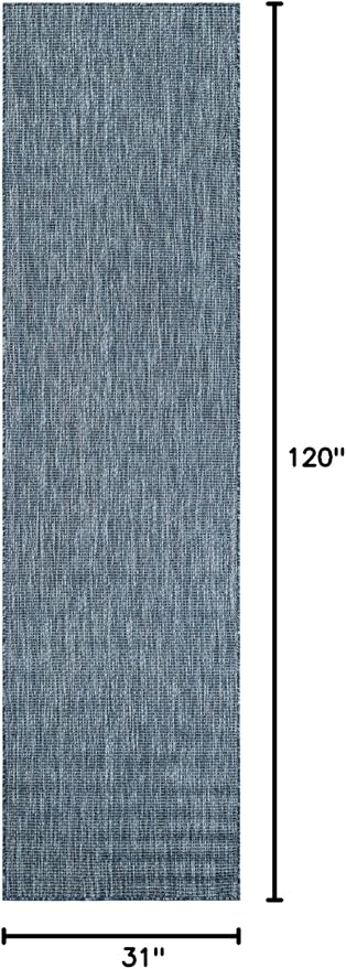 Unique Loom Outdoor Solid Collection Area Rug (2' 7" x 10' Runner Blue/Navy Blue) - Image 2