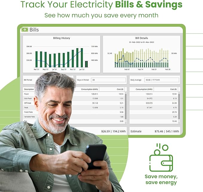 Eyedro Home Energy Monitor – Real-Time Electricity Usage Monitor with Solar Net Metering – Whole House Power Consumption Monitor – WiFi/Ethernet Smart Energy Meter with Reports & History, 2 Sensors - Image 3