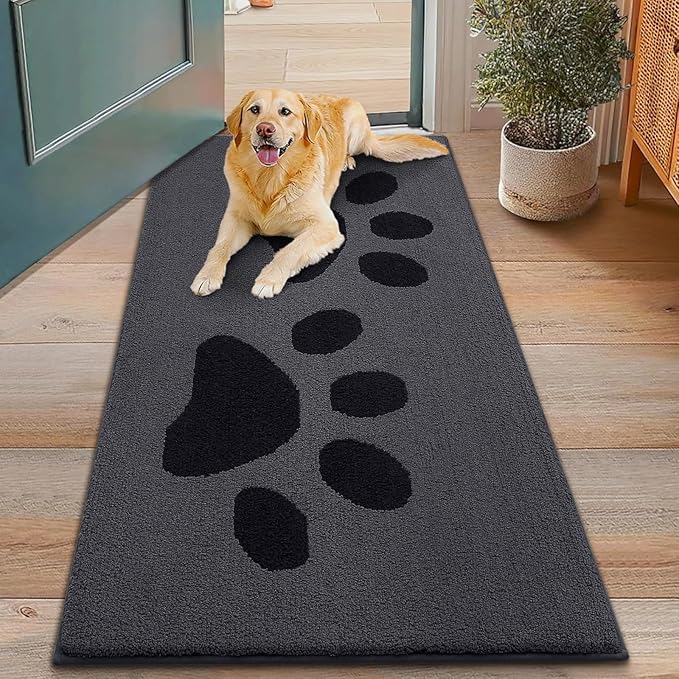 Smiry Dog Door Mat for Muddy Paws, Absorbs Moisture and Dirt, Low-Profile Entryway Mat with Non-Slip Backing, Entry Indoor Outdoor Doormat for Inside Floor (48x30 Inches, Black, Paw) by Smiry