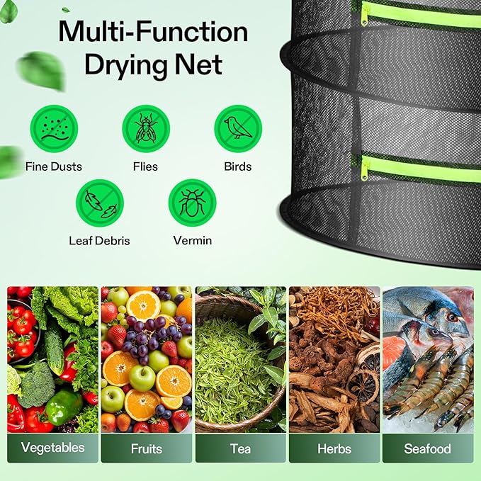 VIVOSUN 2-Layer Mesh Drying Rack Hanging Design with Green Zippers for Dehydrating, Indoor and Outdoor Pruning Shears Included (Pack of 2) - Image 7